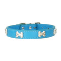 Adjustable PU leather dog collar with alloy bone buckle in a range of colours and sizes