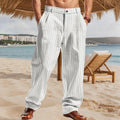Linen striped high waist wide leg casual trousers shown in available colour options