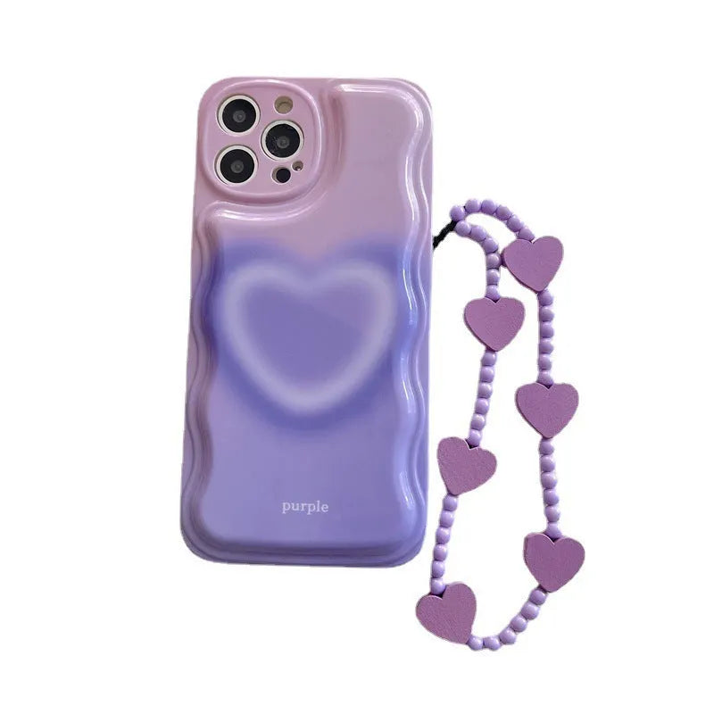 TPU Phone Case with Fog Overlapping Love Design for iPhone 13, 12, 11, X Series Models, Pink Purple Colour Options with Matching Bracelet Choice