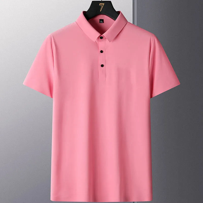 Men's solid colour non-ironing short sleeve casual shirt on a hanger