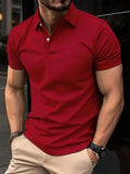 Men's slim fit solid colour short sleeve button shirt on a hanger.