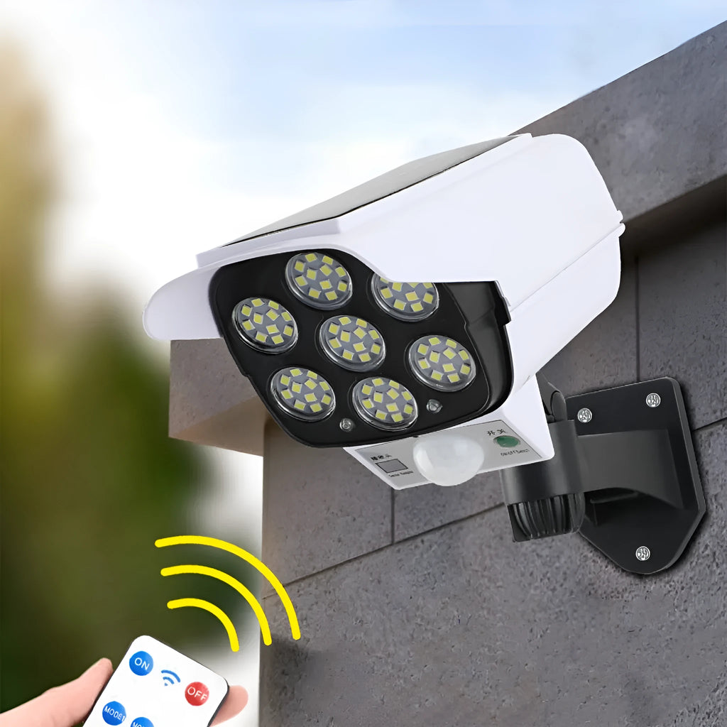 Solar-powered abstract design LED simulation monitor lamp for outdoor waterproof use.