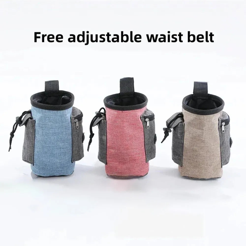 Blue waterproof pet waist bag with adjustable belt and side clip for outdoor training essentials
