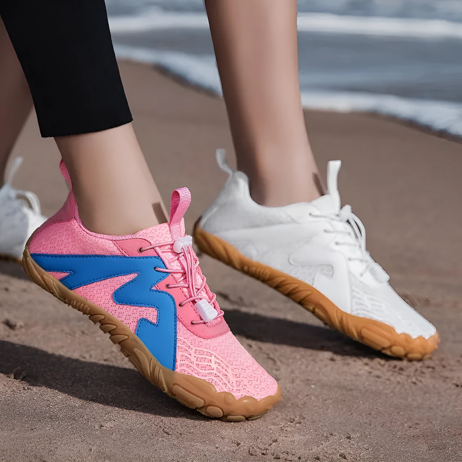 Couple sports climbing shoes with flyknit lining and a rubber sole in various colours