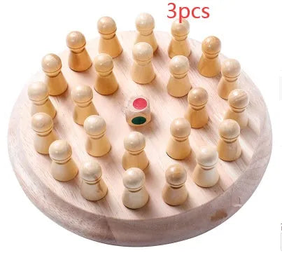 Children's wooden Memory Chess game with beech wood pieces on 17cm board for age 3+ colour recognition