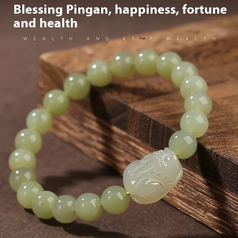 Grey Hetian jade ethnic bracelet with polished beads in 6mm, 8mm, and 10mm size options