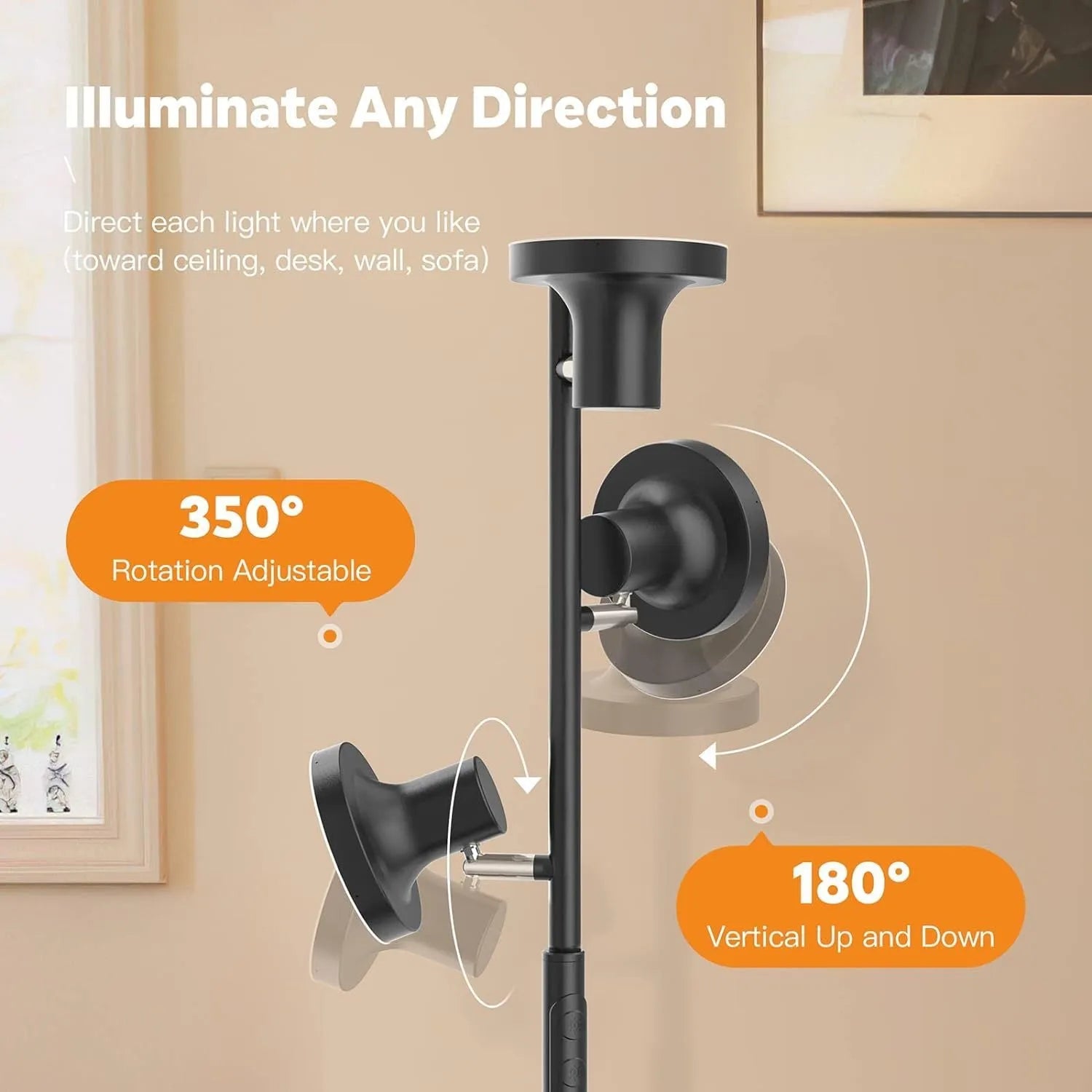 Adjustable LED floor lamp in black with remote control, 170cm height