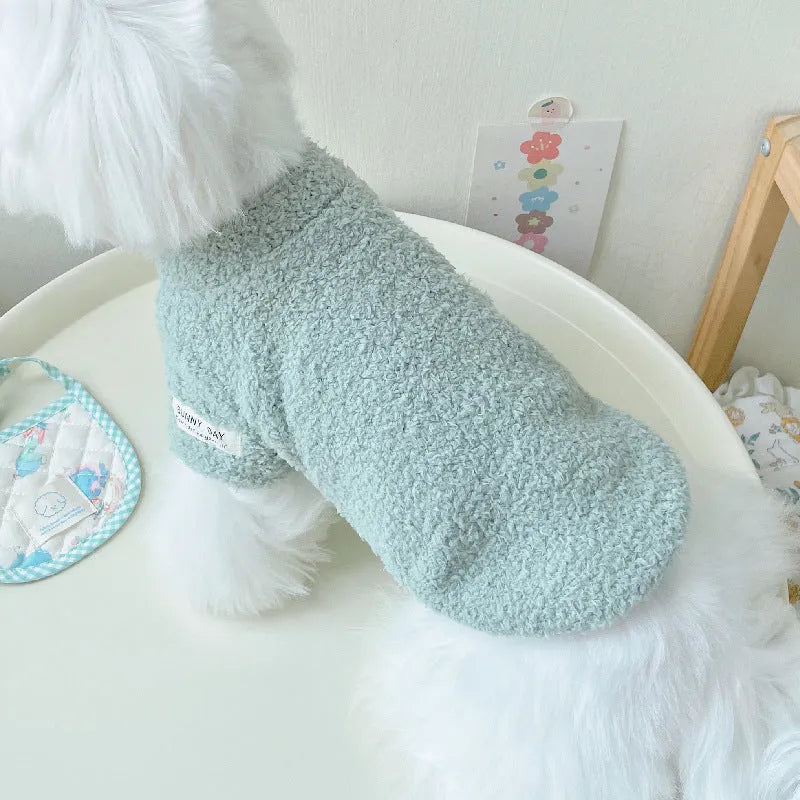 Double-sided cloud velvet pet clothes for small dogs or cats in various colours and sizes.