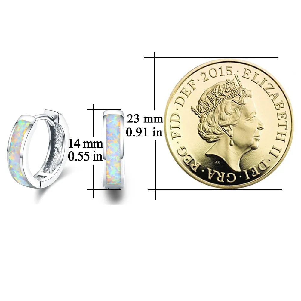 Hinged hug opal earrings in 925 sterling silver white gold plated hoop design for women