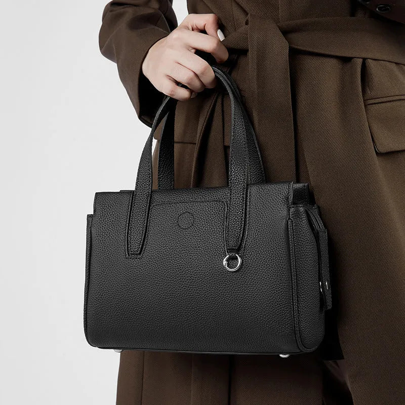Genuine leather crossbody bag in horizontal square shape with single shoulder strap