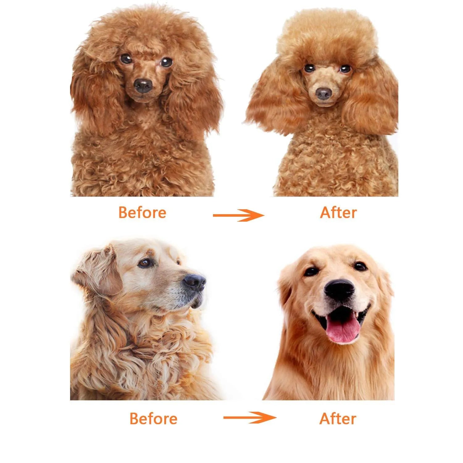 Red handled pet grooming comb with long and short stainless steel pin teeth for dematting.