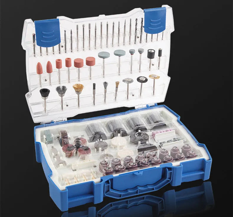 365pc electric grinder accessory set with cutting discs, grinding wheels, sandpaper, and wire brushes in alloy construction