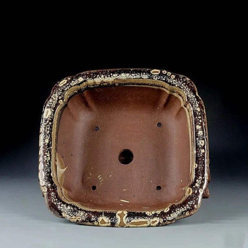 Purple sand handmade antique square colored glaze bonsai flower pot 27x27x9cm