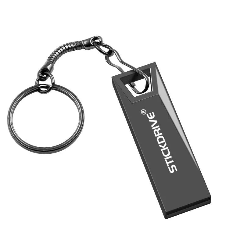 Metal USB flash drive on a silver chain necklace, shown in black and silver colour variants.