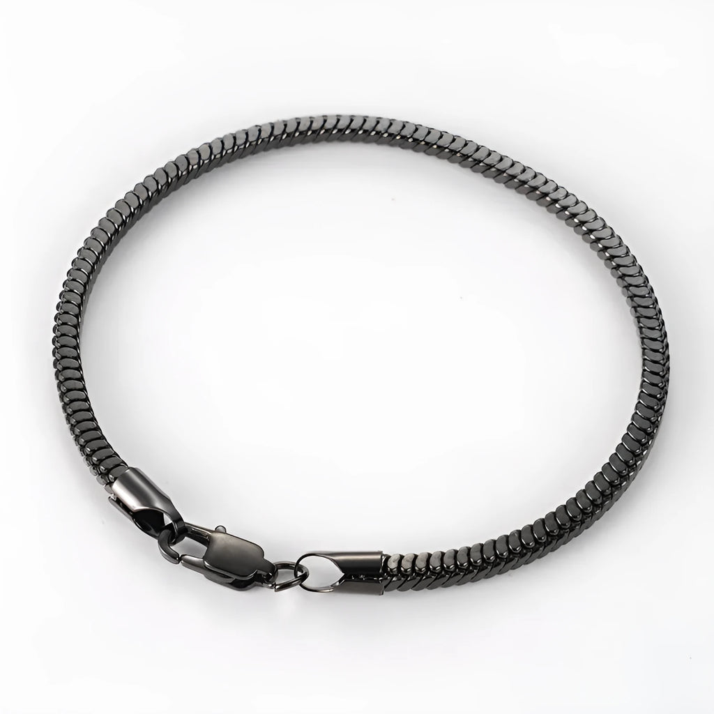 Stainless steel snake chain bracelet in geometric unisex style, electroplated finish, black colour option