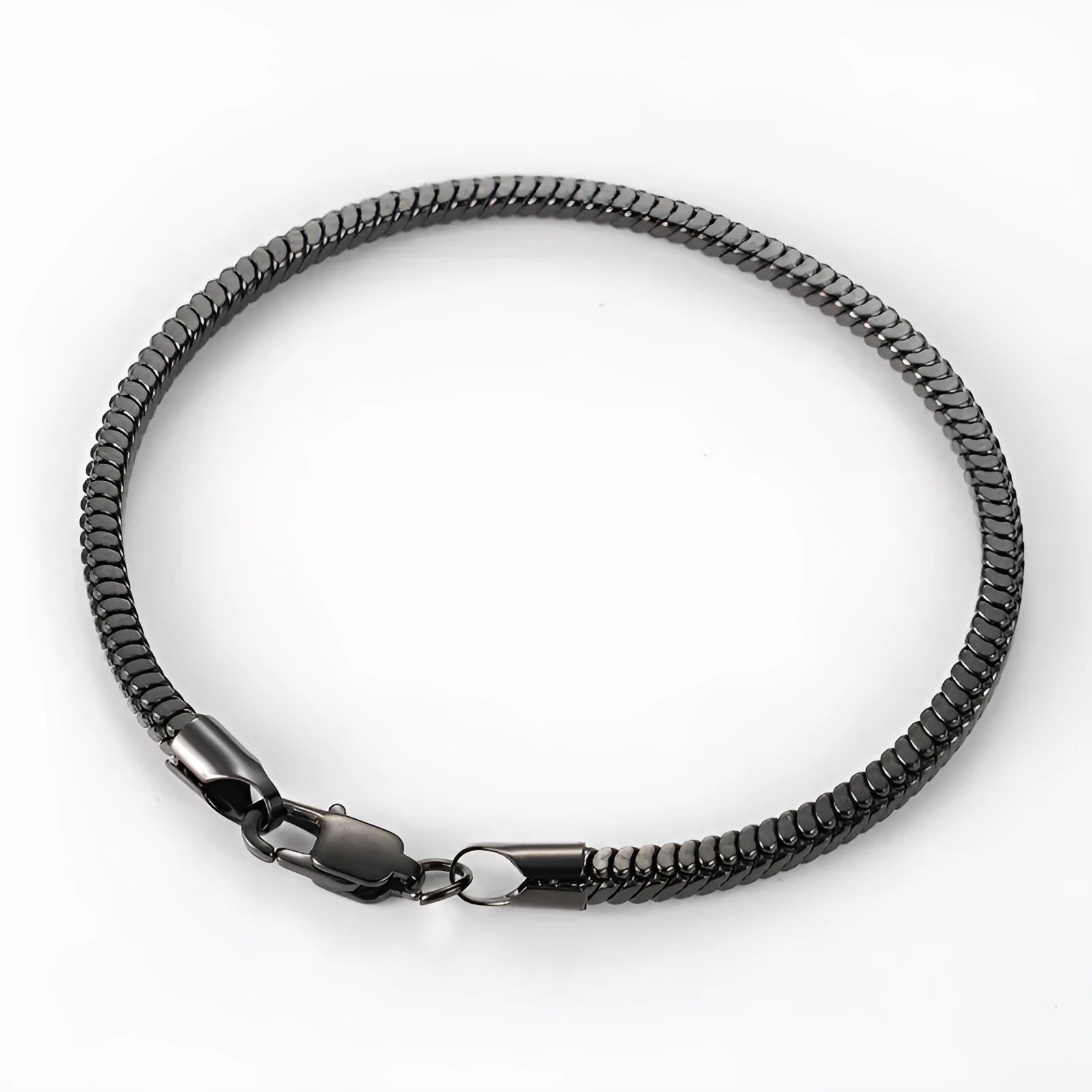 Stainless steel snake chain bracelet in geometric unisex style, electroplated finish, black colour option
