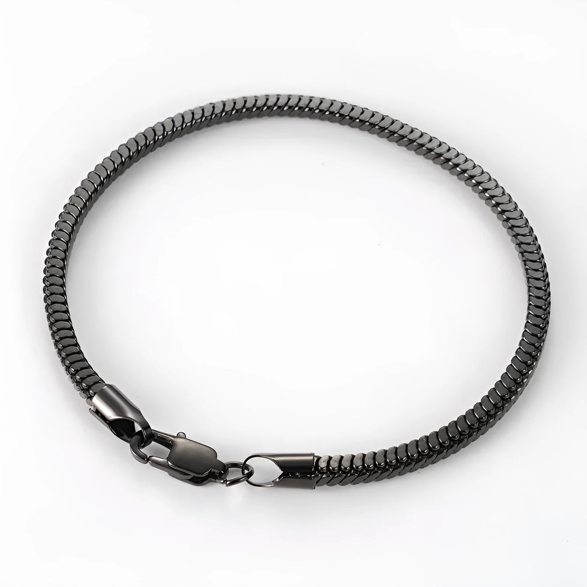 Stainless steel snake chain bracelet, 2.0mm wide, unisex geometric line design, steel black or gold colour, 19cm or 21cm length.