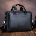 Men's genuine first layer cowhide leather portfolio bag in brown, fits 15-inch laptop, simple solid colour design