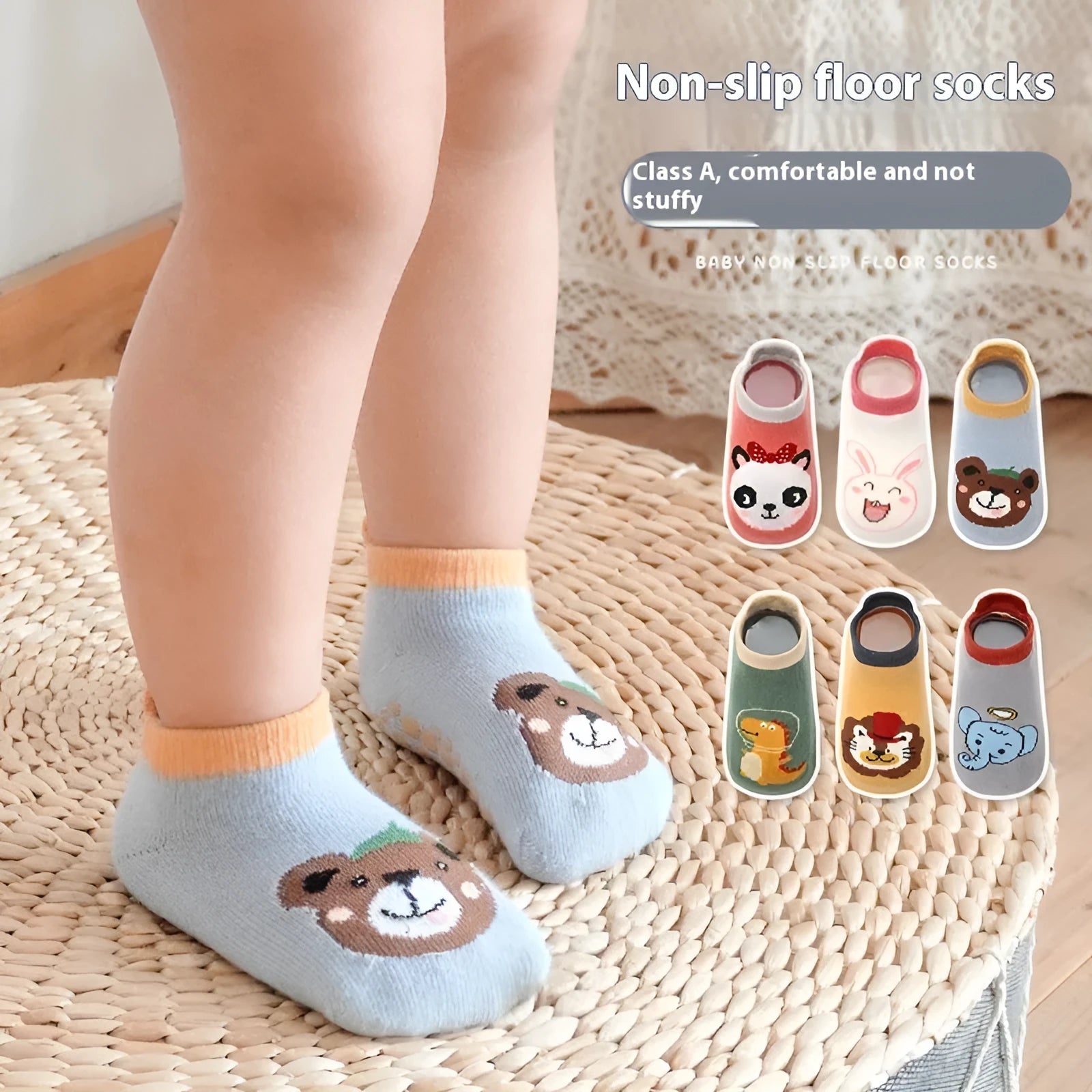 Cotton toddler ankle socks with small tail design in blue gentleman bear pattern