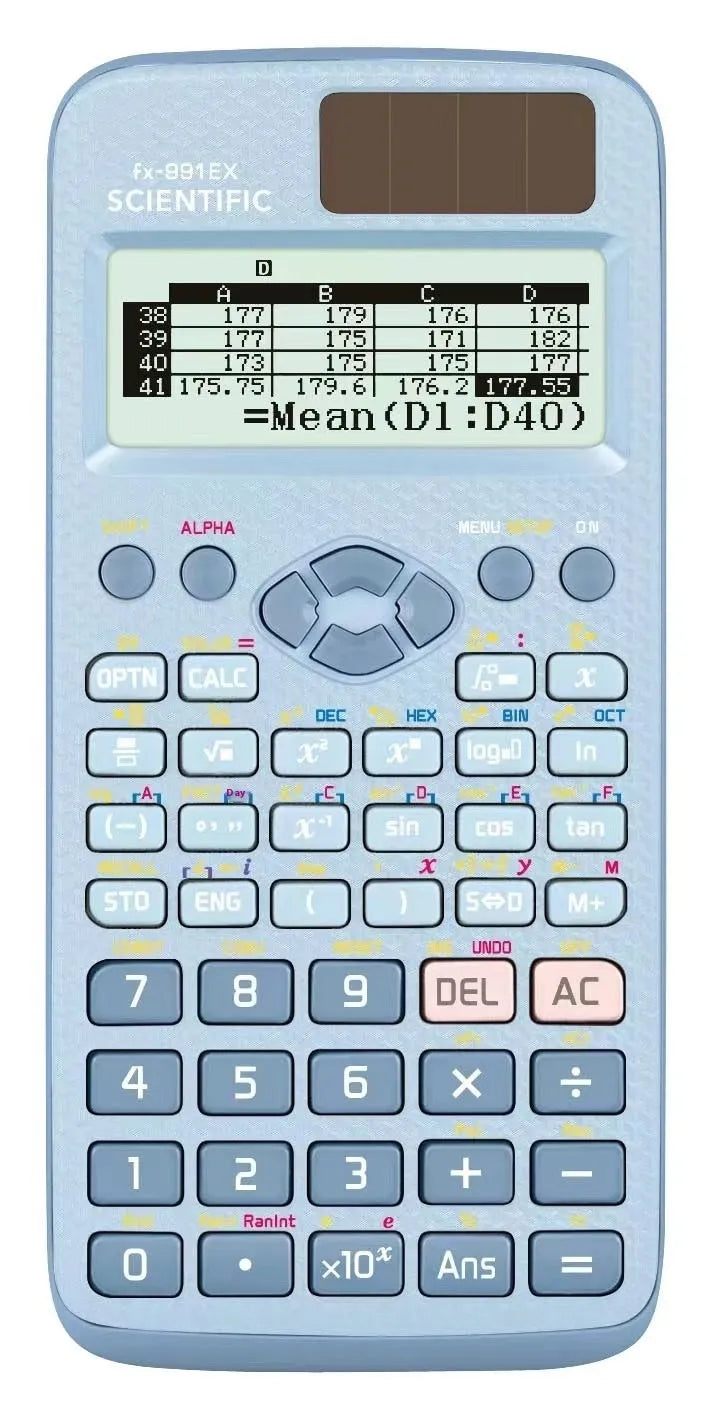 Casio fx-991EX scientific calculator in black, showing high-resolution display with complex formula.