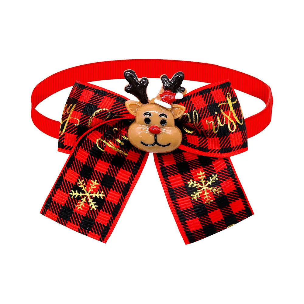 Christmas pet bow tie accessories for dogs and cats in red and green patterns