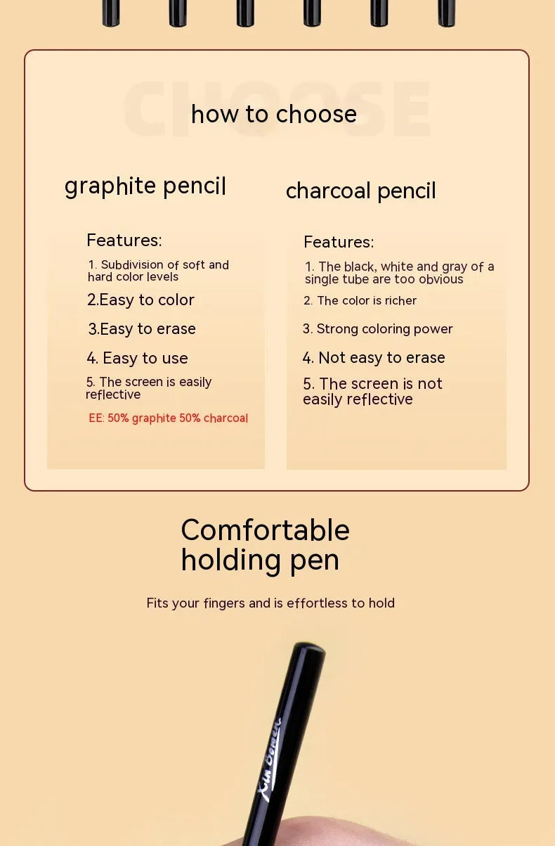 Set of wood-free graphite sketching pencils in grades HB, 2B, 4B, 6B, 8B, and EE.