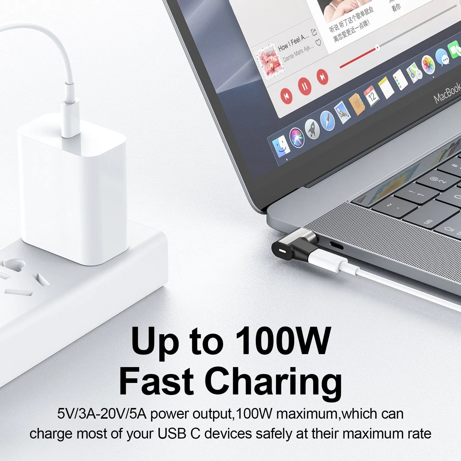 PD100W Type-C elbow adapter with magnetic head, aluminium alloy housing, for fast charging mobile phones and tablets