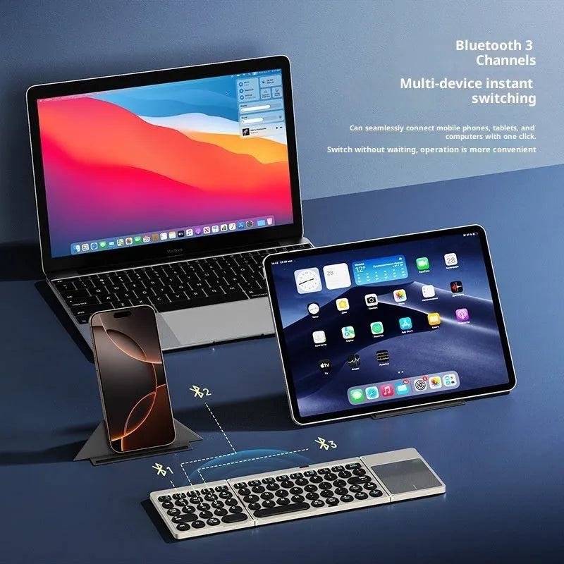 Black folding wireless Bluetooth keyboard for mobile phone notebook tablet universal