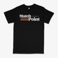 Black men's T-shirt with a 3D digital printed pattern, showing round neck and short sleeves.