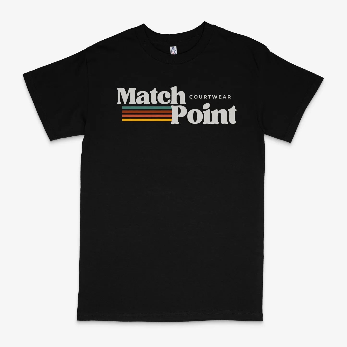 Black men's T-shirt with a 3D digital printed pattern, showing round neck and short sleeves.