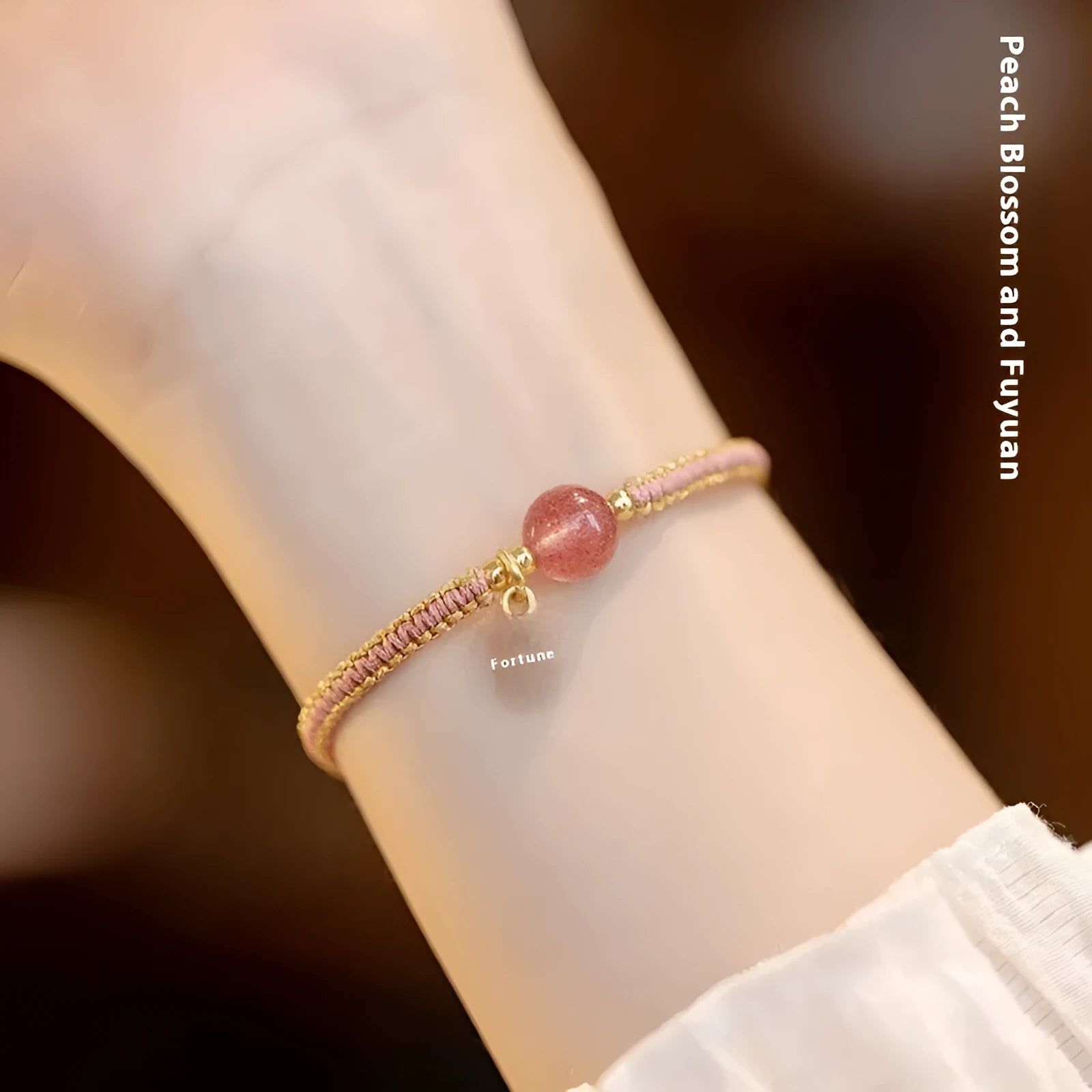 Adjustable red rope bracelet with transfer beads in national tide style