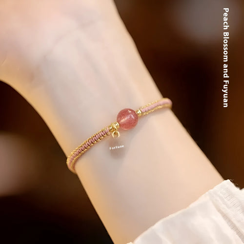 Adjustable red rope bracelet with transfer beads in national tide style