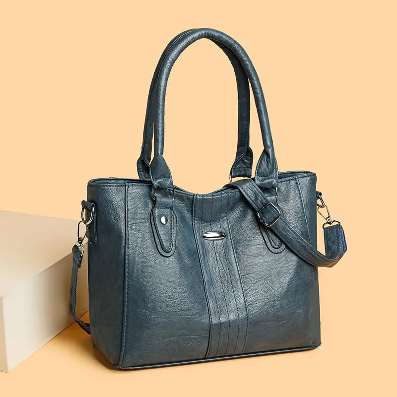Soft PU casual shoulder bag for women in black, simple fashion design