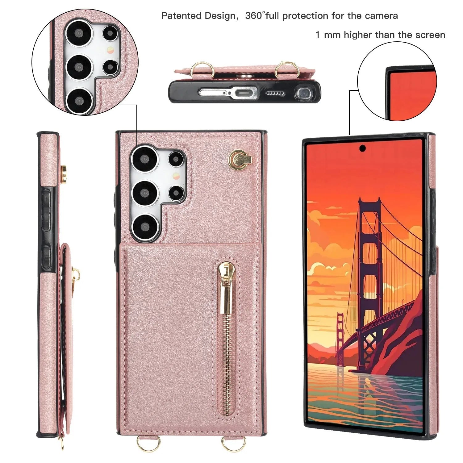 Samsung phone case with card slots and crossbody zipper bracket in Japanese Korean style