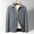 Mens slim fit woolen jacket with lapel collar in grey or dark coffee, business gentleman style, sizes 170-190 yards