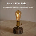 Retro wooden base desk lamp with vintage ST64 LED bulb and USB charging cable.