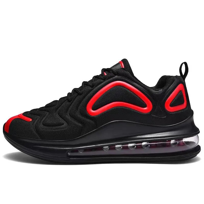 Men's black casual sneakers with lace-up front and thick sole.