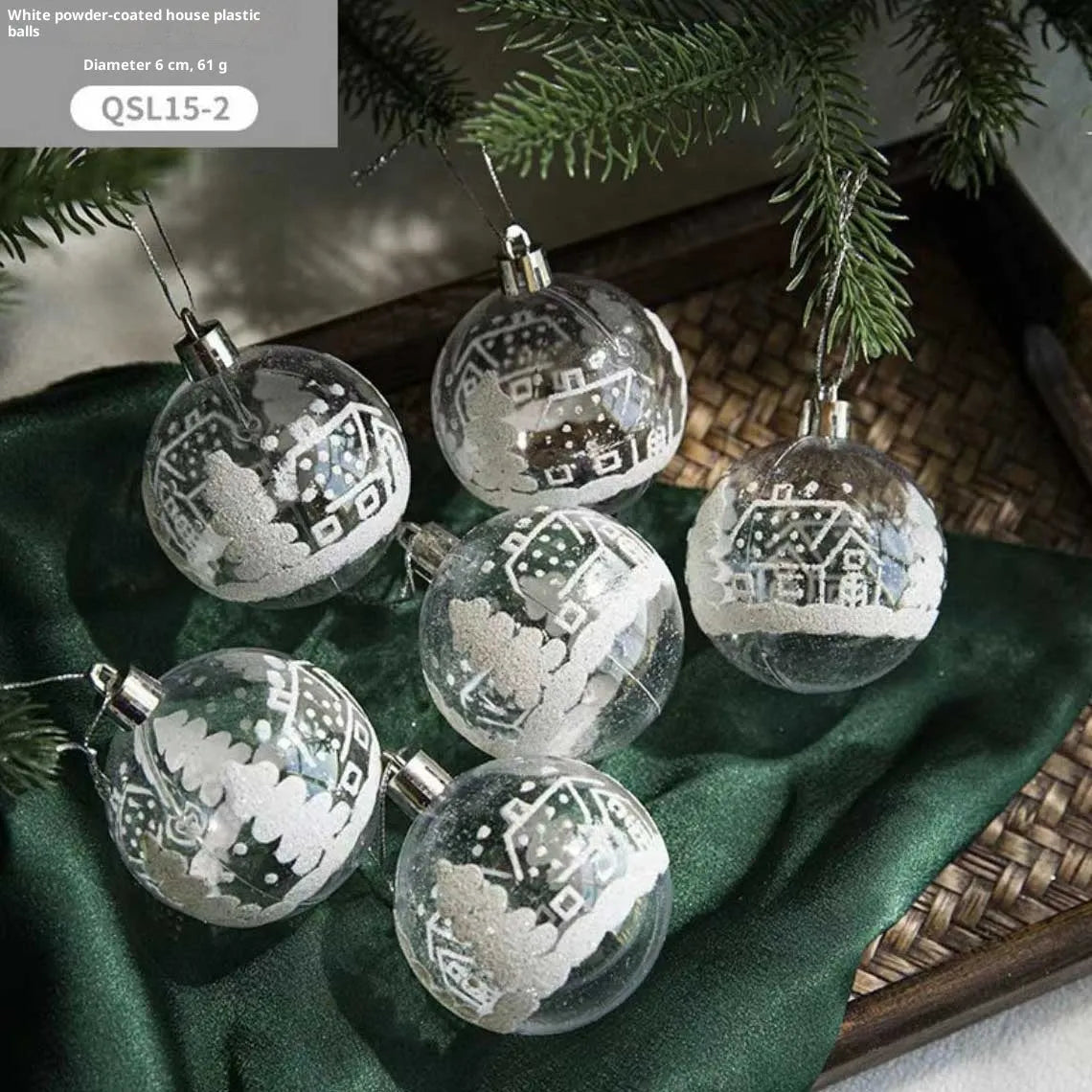 6cm transparent acrylic Christmas balls, set of 6, hand-painted in Style A or Style B