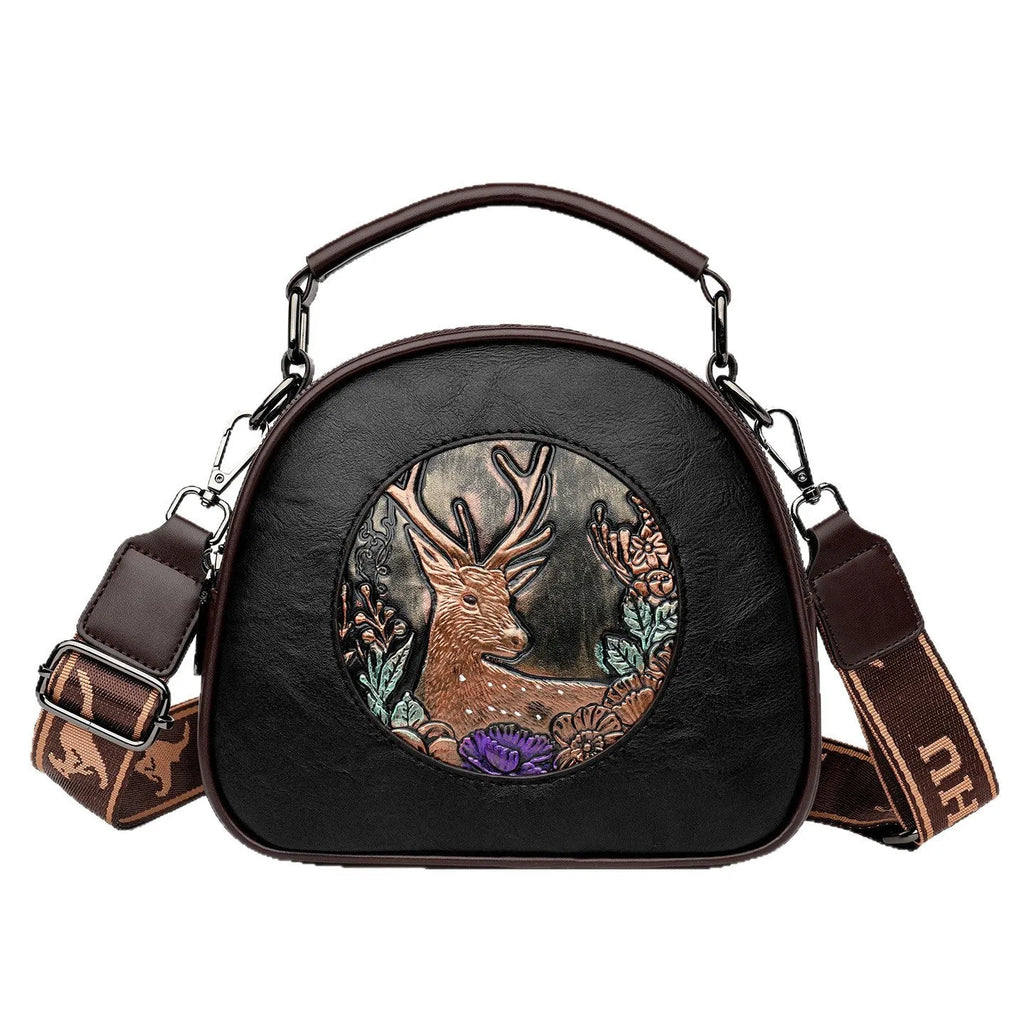 Retro embossing large capacity women's handbag with chain and plaid, horizontal square shape, black colour option