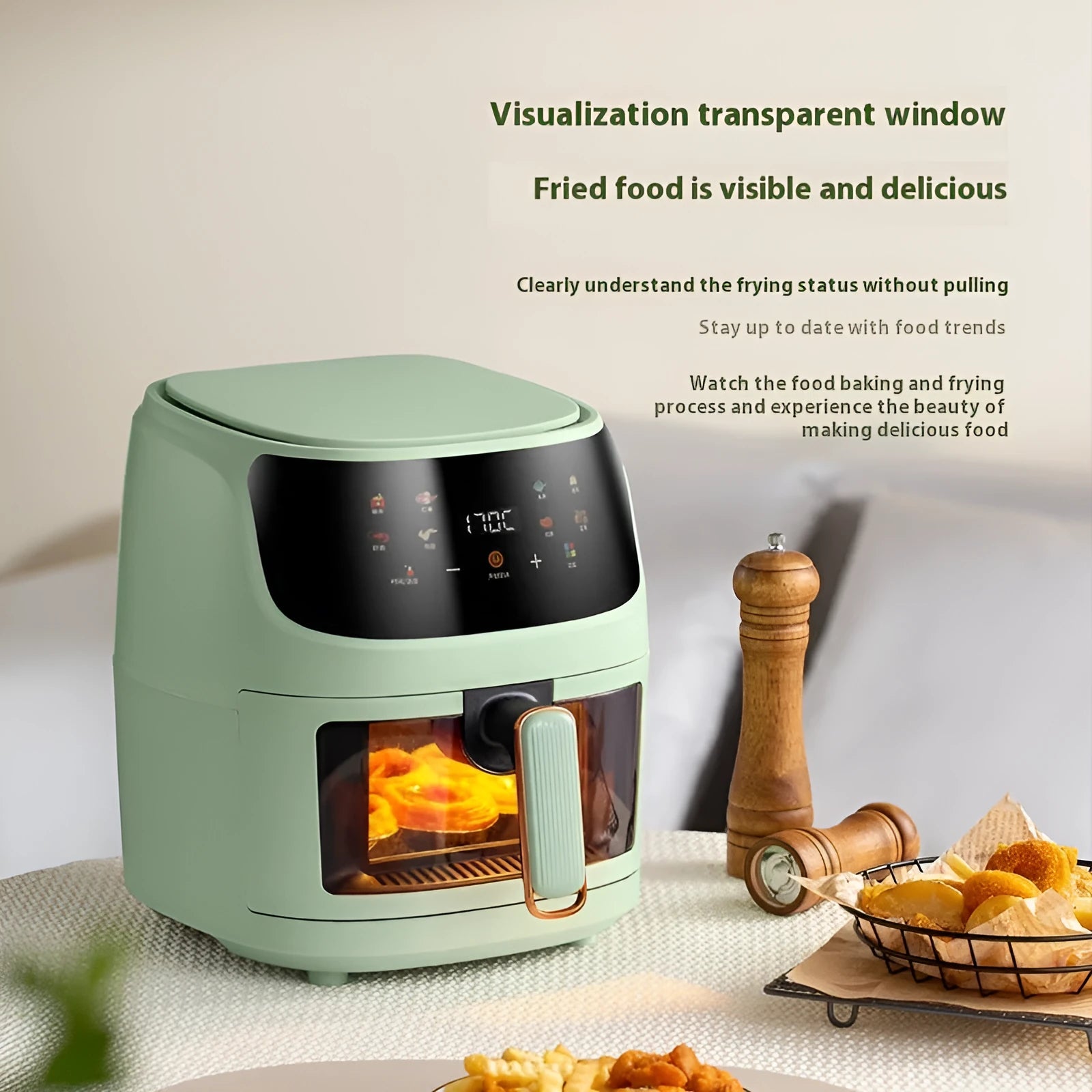 Home Visual Touch Screen Air Fryer 8L black with colour touch screen and large capacity basket