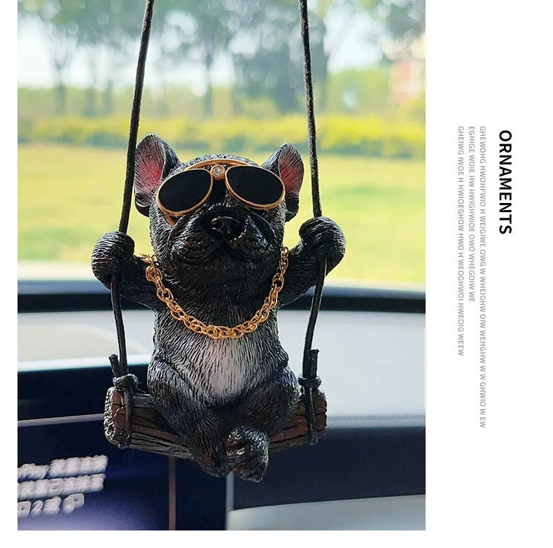 Resin bulldog car hanging ornament for rearview mirror decoration in cartoon style