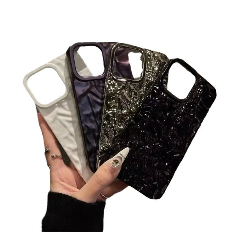 Tin foil pleated silicone phone case for Apple iPhone in black with embossed finish