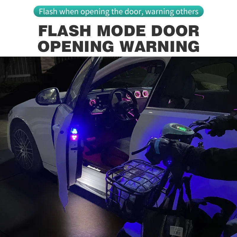 Car warning door light with LED illumination in ABS plastic housing for vehicle safety
