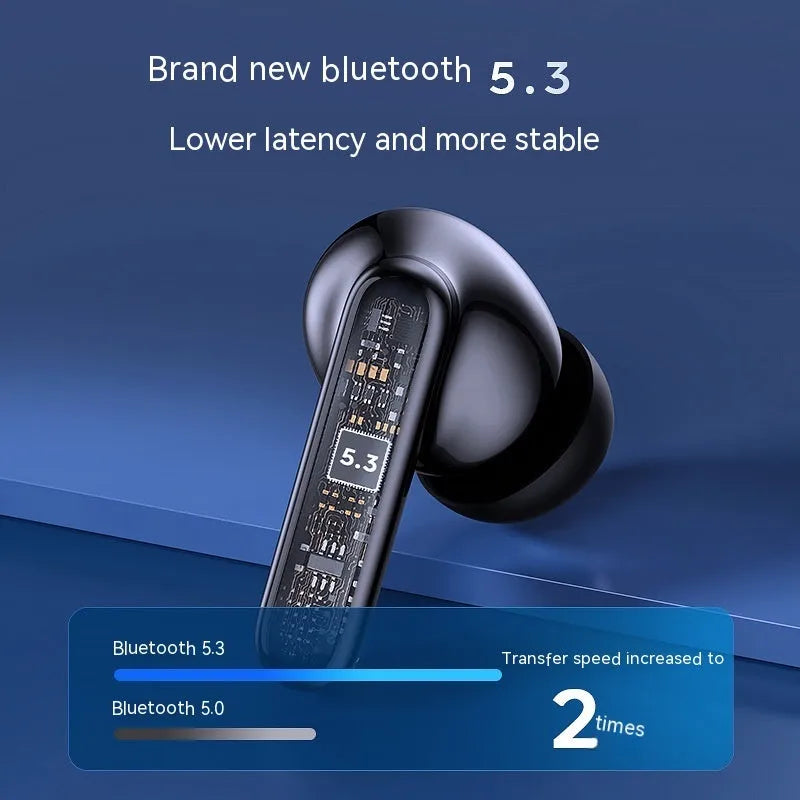 Wireless Bluetooth noise reduction in-ear headphones with digital display charging case, black and white colour options