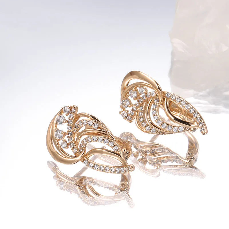 Gold-plated copper ear clips with geometric U-shaped design and micro inlaid zircon stones in colour H0195