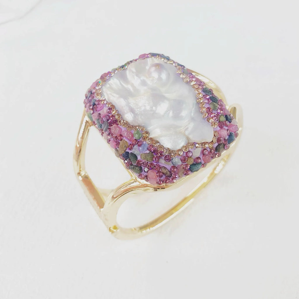 Handmade natural baroque pearl bracelet in purple colour with irregular pearl shapes