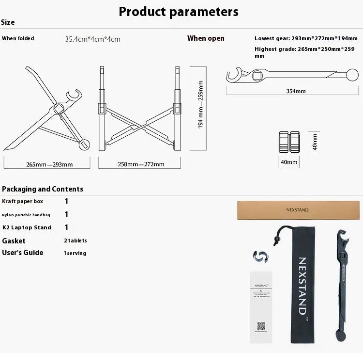 Black K2 portable foldable laptop stand made of enhanced nylon with carry bag.