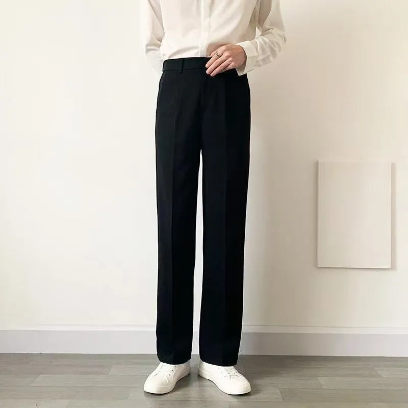 Loose wide-leg draping trousers in polyester, straight-leg cut, black grey khaki, sizes S to 3XL