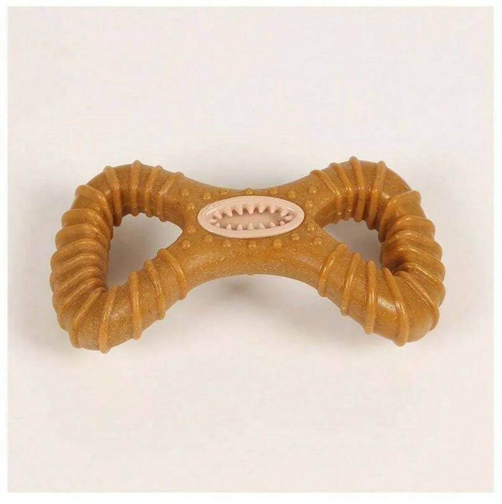 Durable dog chew toy bone with textured surface for teeth cleaning, shown in 8-shape and Y-shape designs