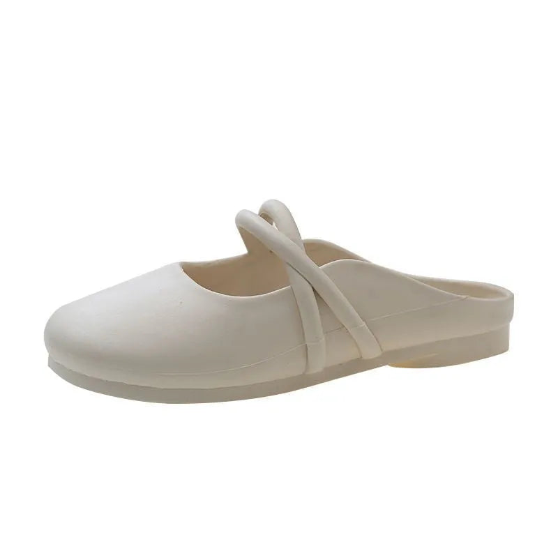 Women's baotou summer sandals with plastic upper in black, beige or green with flip-flop styling